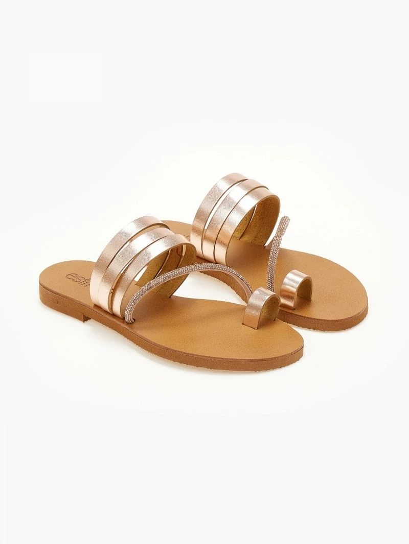 Σανδάλια δερμάτινα ESTIL με λοξό Strass λουράκι - Χαλκός 3 Σανδάλια δερμάτινα ESTIL με λοξό Strass λουράκι - Χαλκός