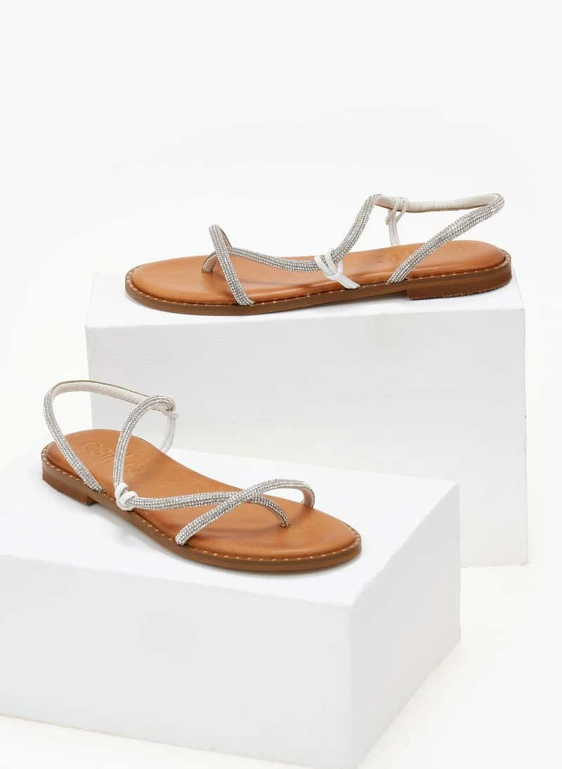 Σανδάλια δερμάτινα ESTIL με περαστό Strass λουράκι - Λευκό 6 Σανδάλια δερμάτινα ESTIL με περαστό Strass λουράκι - Λευκό - Image 4