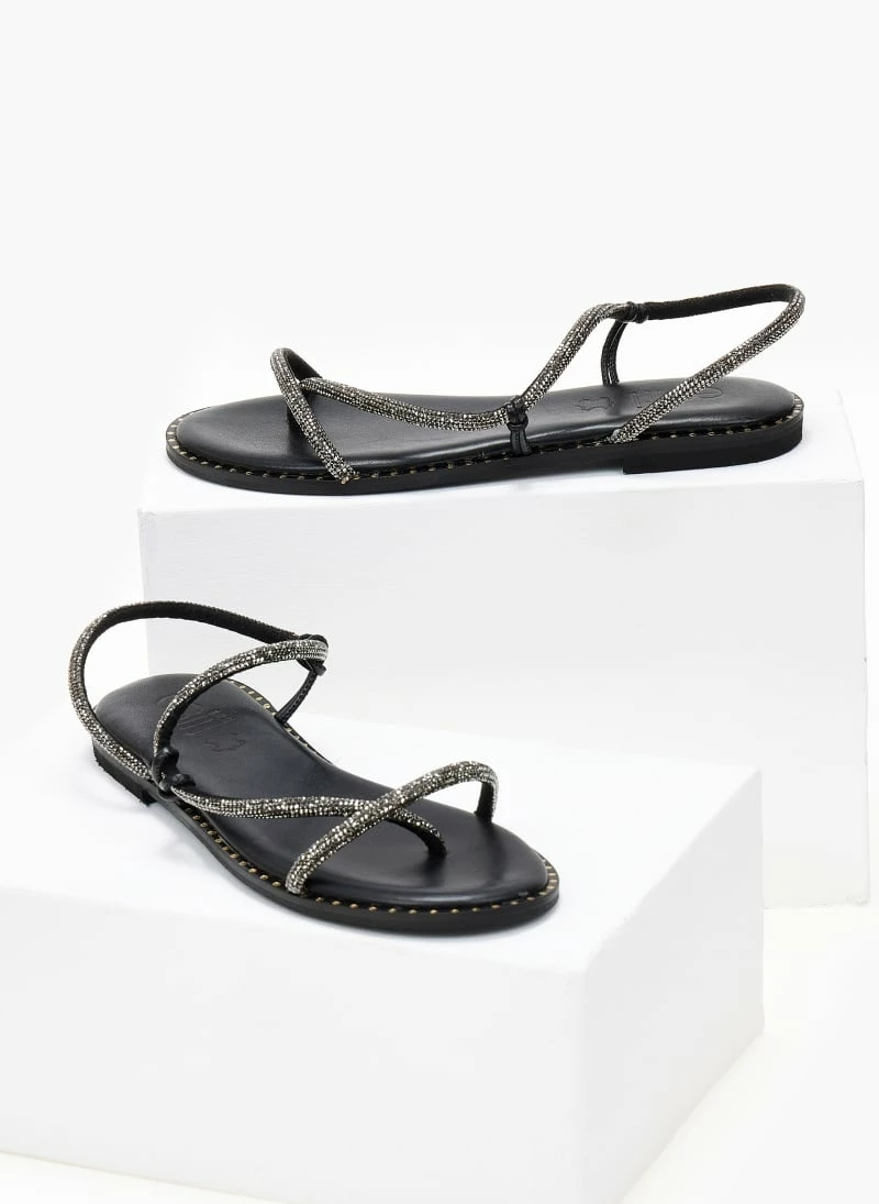 Σανδάλια δερμάτινα ESTIL με περαστό Strass λουράκι - Μαύρο 6 Σανδάλια δερμάτινα ESTIL με περαστό Strass λουράκι - Μαύρο - Image 4