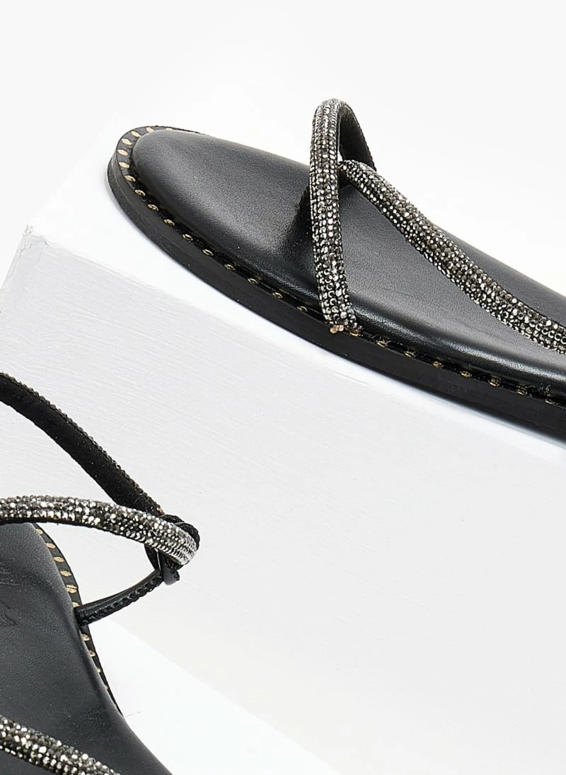 Σανδάλια δερμάτινα ESTIL με περαστό Strass λουράκι - Μαύρο 5 Σανδάλια δερμάτινα ESTIL με περαστό Strass λουράκι - Μαύρο - Image 3