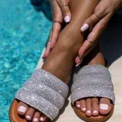 Σανδάλια δερμάτινα ESTIL με Strass φάσα - Ασημί