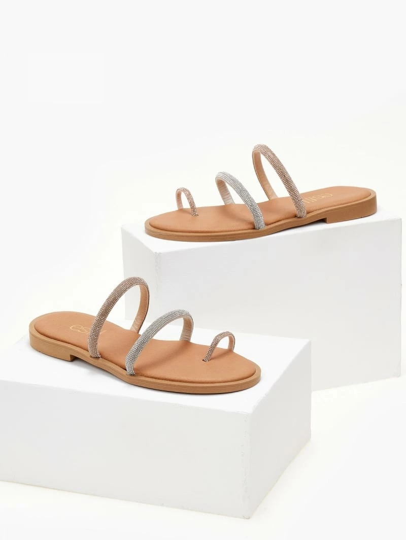 Σανδάλια δερμάτινα ESTIL με Strass και διχρωμία - Ασημί 6 Σανδάλια δερμάτινα ESTIL με Strass και διχρωμία - Ασημί - Image 4