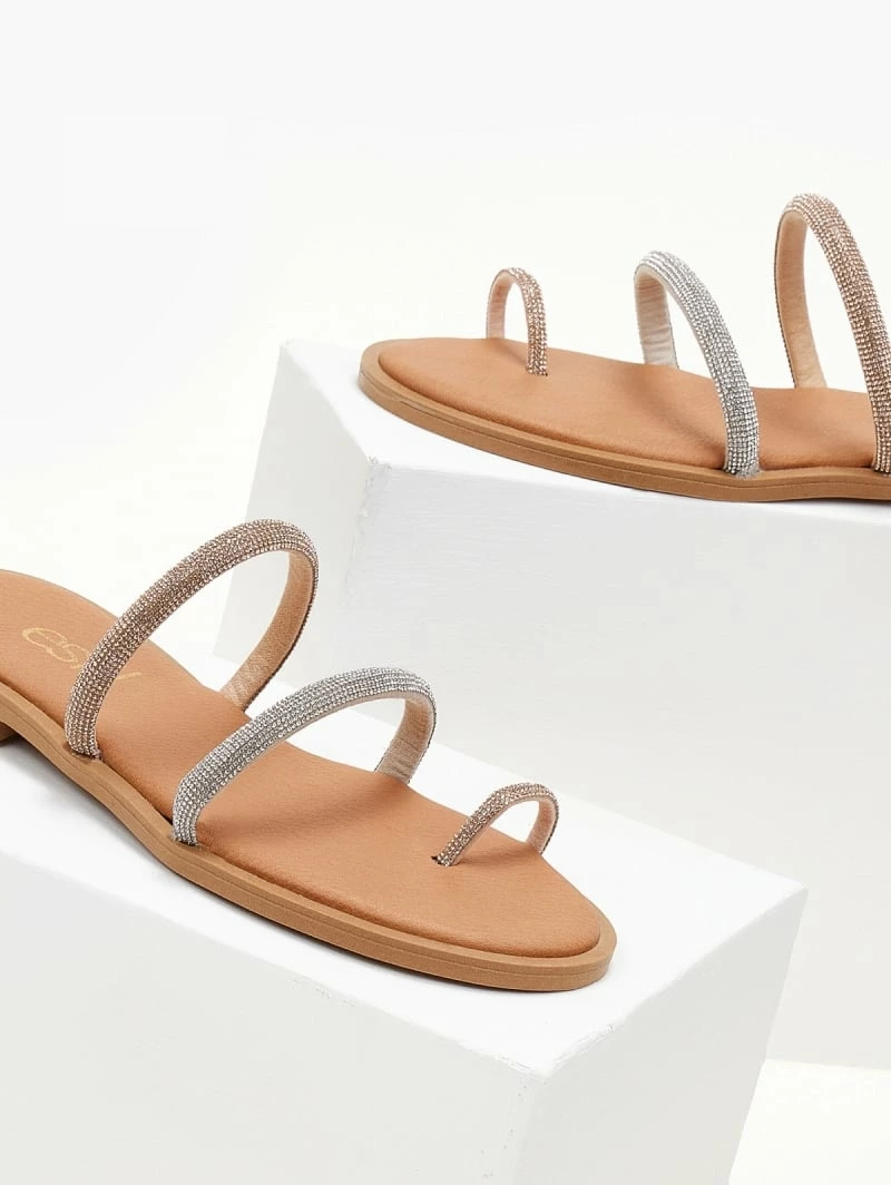 Σανδάλια δερμάτινα ESTIL με Strass και διχρωμία - Ασημί 5 Σανδάλια δερμάτινα ESTIL με Strass και διχρωμία - Ασημί - Image 3