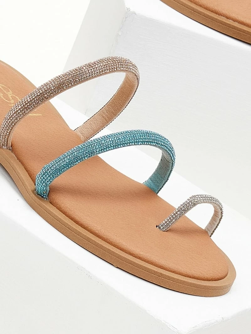 Σανδάλια δερμάτινα ESTIL με Strass και διχρωμία - Γαλάζιο 7 Σανδάλια δερμάτινα ESTIL με Strass και διχρωμία - Γαλάζιο - Image 5