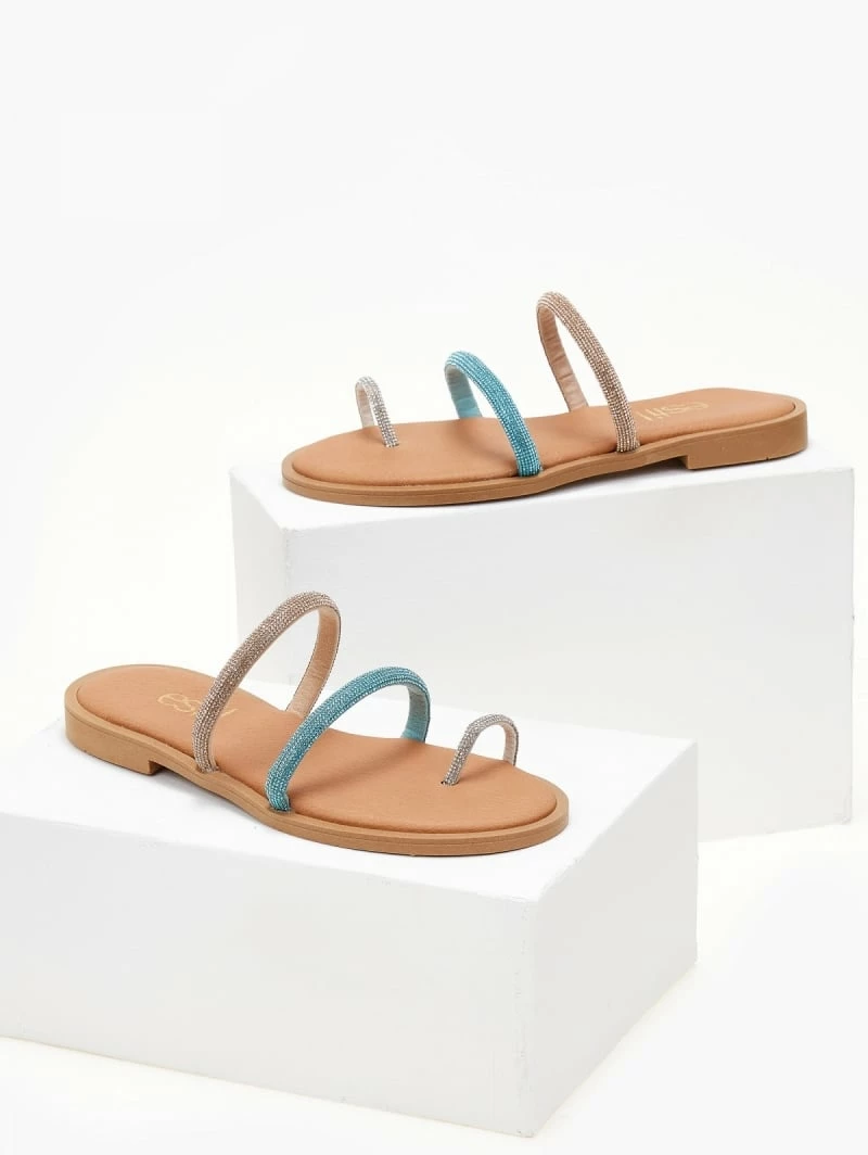 Σανδάλια δερμάτινα ESTIL με Strass και διχρωμία - Γαλάζιο 8 Σανδάλια δερμάτινα ESTIL με Strass και διχρωμία - Γαλάζιο - Image 6