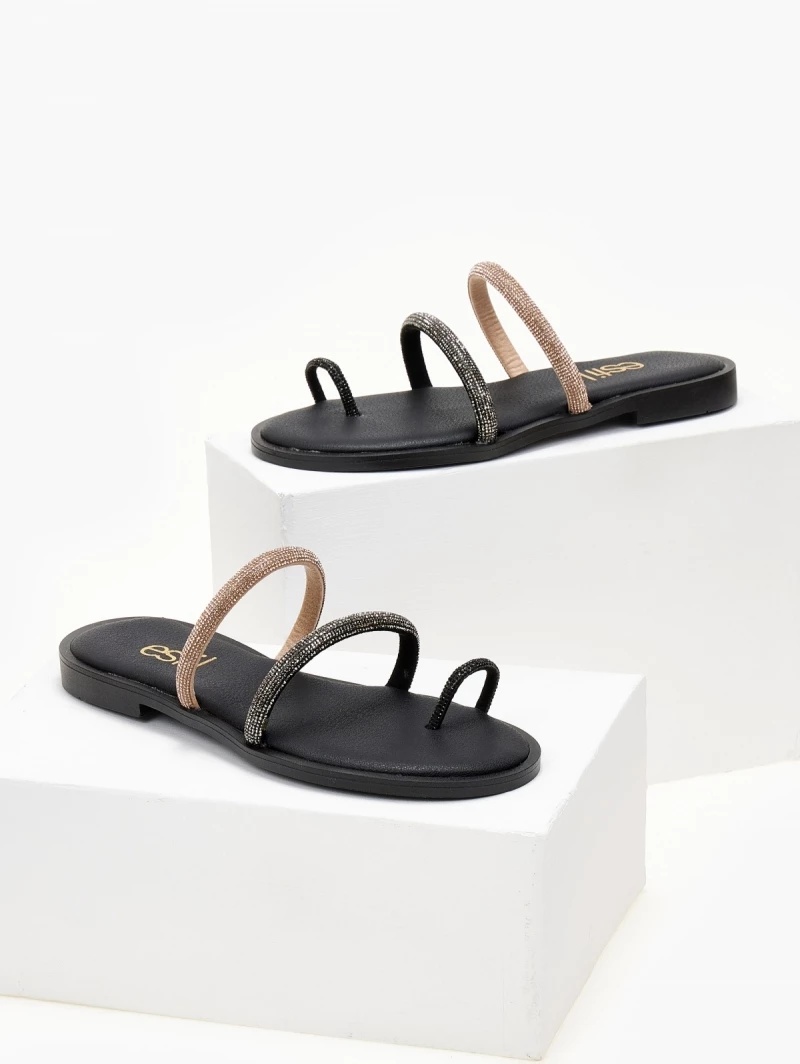 Σανδάλια δερμάτινα ESTIL με Strass και διχρωμία - Ατσαλί 7 Σανδάλια δερμάτινα ESTIL με Strass και διχρωμία - Ατσαλί - Image 5