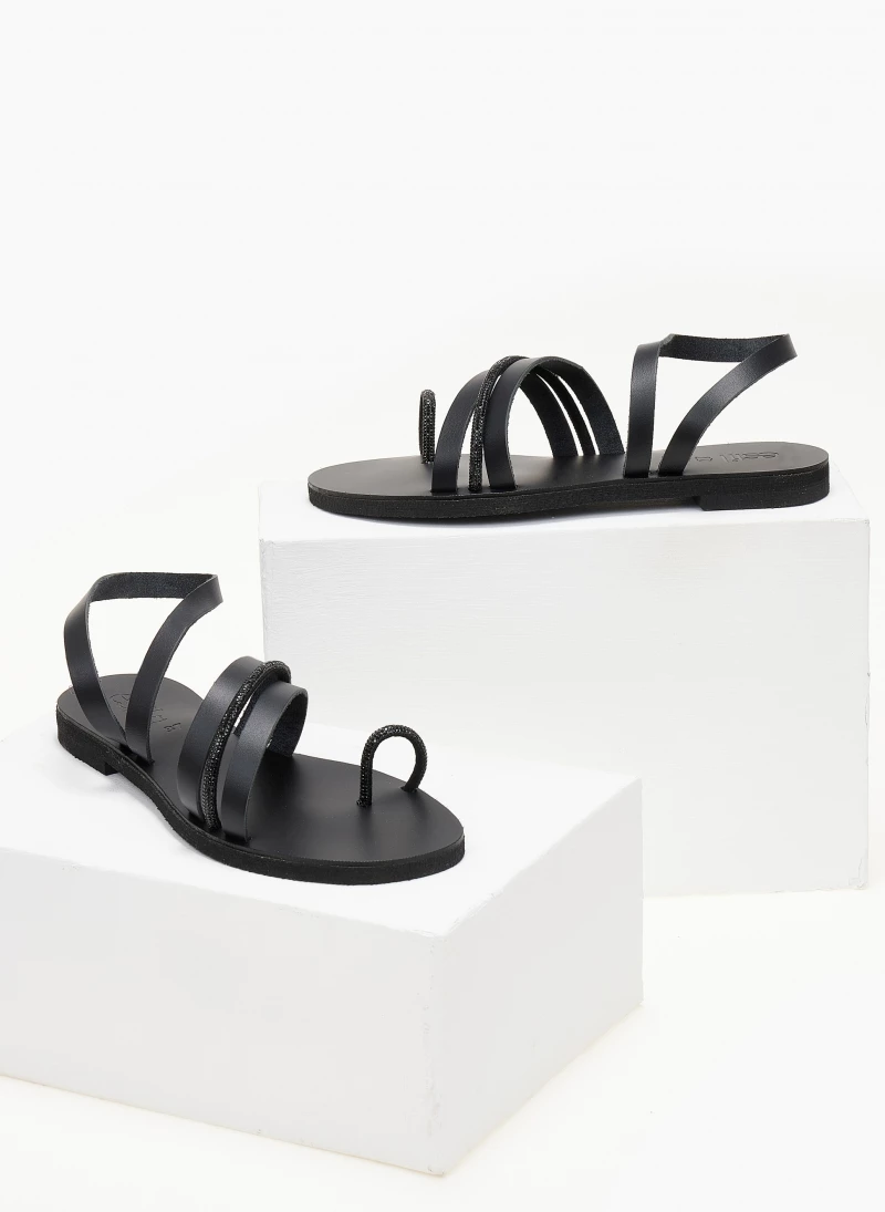 Σανδάλια δερμάτινα ESTIL με Strass λεπτομέρεια - Μαύρο 4 Σανδάλια δερμάτινα ESTIL με Strass λεπτομέρεια - Μαύρο - Image 2