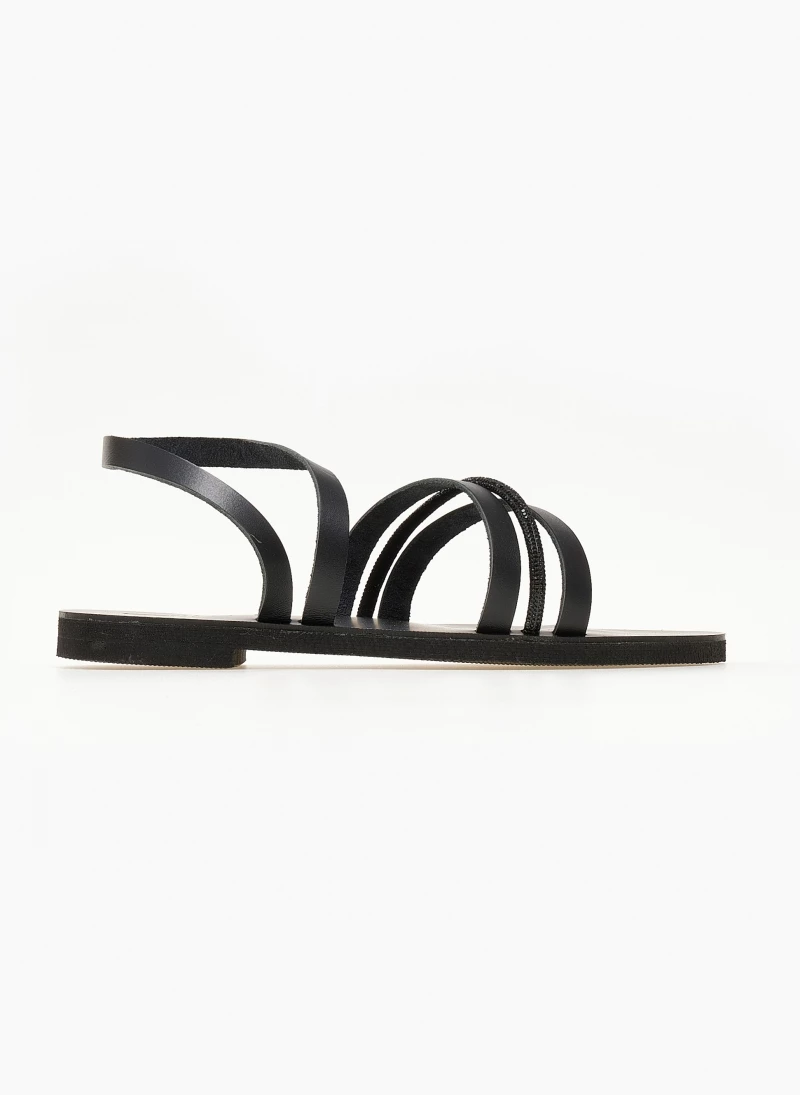 Σανδάλια δερμάτινα ESTIL με Strass λεπτομέρεια - Μαύρο 6 Σανδάλια δερμάτινα ESTIL με Strass λεπτομέρεια - Μαύρο - Image 4