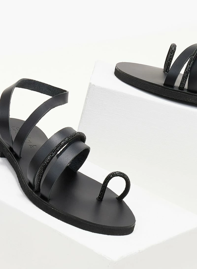Σανδάλια δερμάτινα ESTIL με Strass λεπτομέρεια - Μαύρο 3 Σανδάλια δερμάτινα ESTIL με Strass λεπτομέρεια - Μαύρο