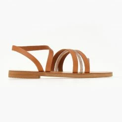 Σανδάλια δερμάτινα ESTIL με Strass λεπτομέρεια - Ταμπά -Σανδάλια κατάστημα sandalia dermatina estil me strass leptomereia 105720 16h9