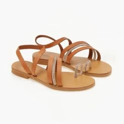 Σανδάλια δερμάτινα ESTIL με Strass λεπτομέρεια - Ταμπά -Σανδάλια κατάστημα sandalia dermatina estil me strass leptomereia 105720 ii37