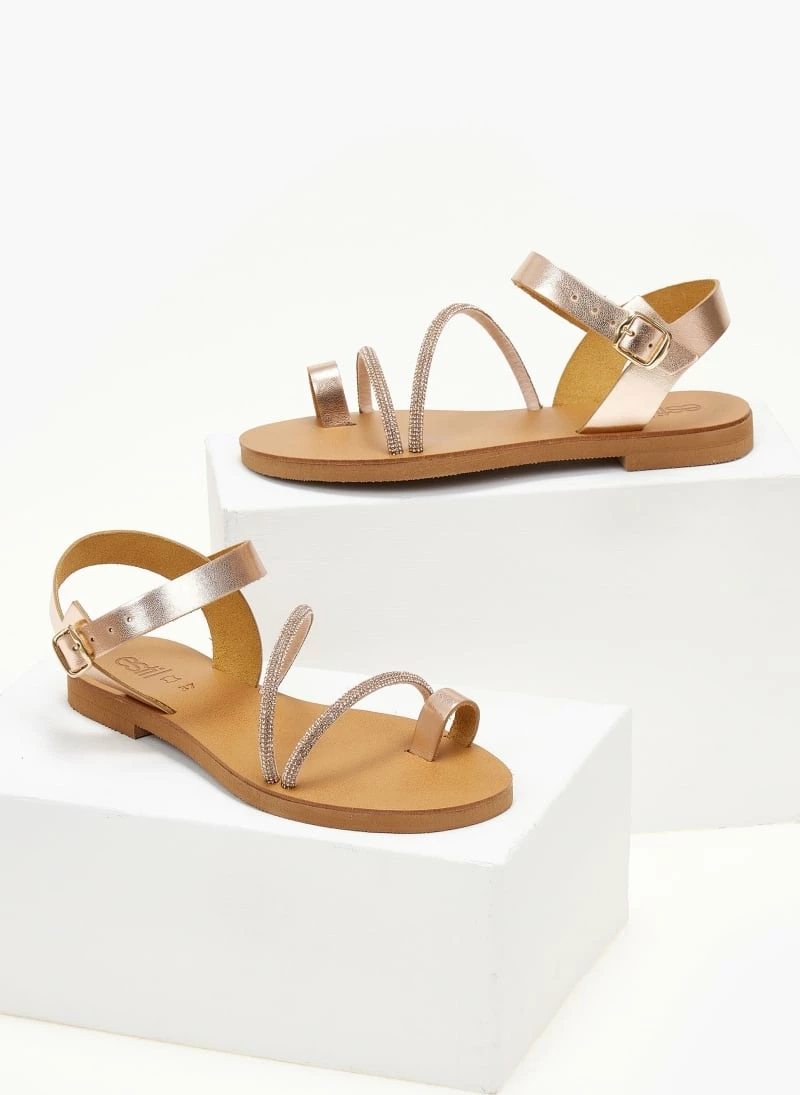 Σανδάλια δερμάτινα ESTIL με Strass λουράκια - Χαλκός 5 Σανδάλια δερμάτινα ESTIL με Strass λουράκια - Χαλκός - Image 3
