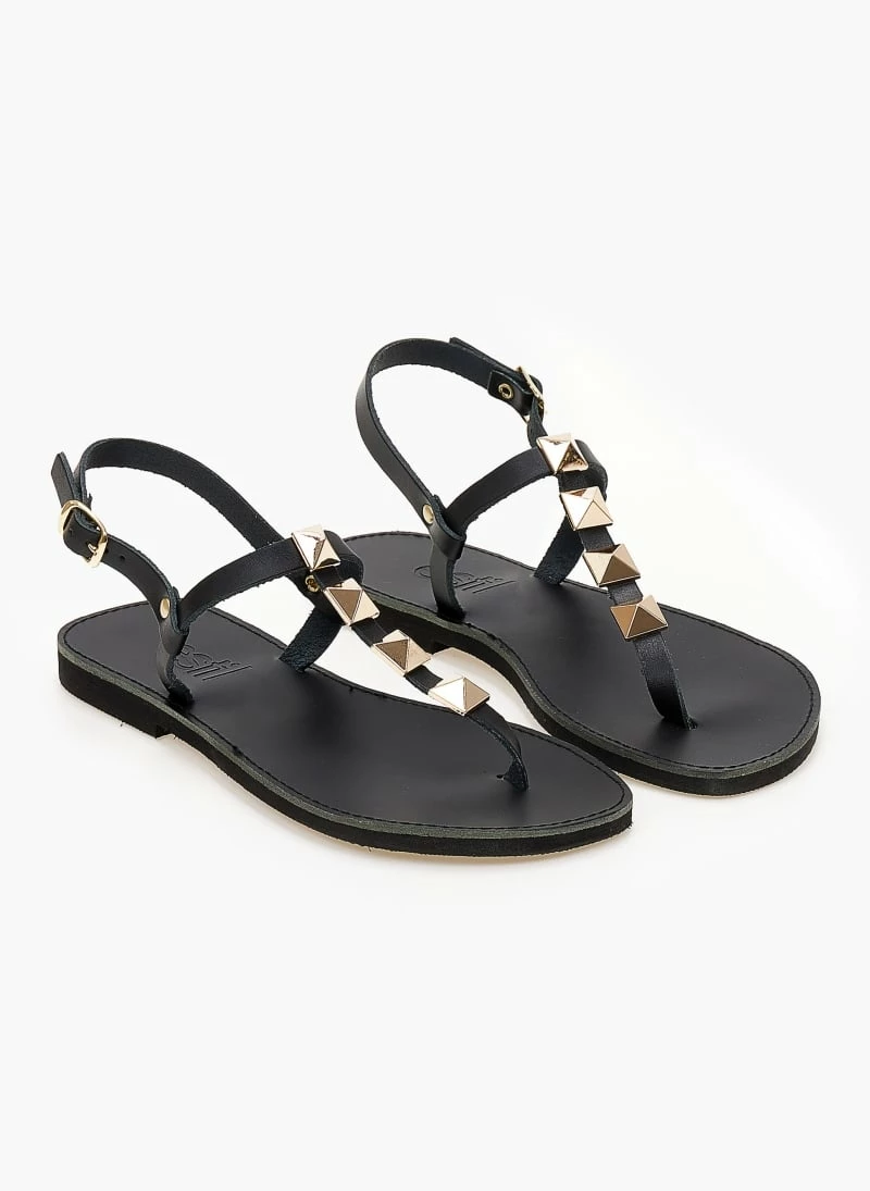 Σανδάλια δερμάτινα Estil με τρουκς - Μαύρο 3 Σανδάλια δερμάτινα Estil με τρουκς - Μαύρο