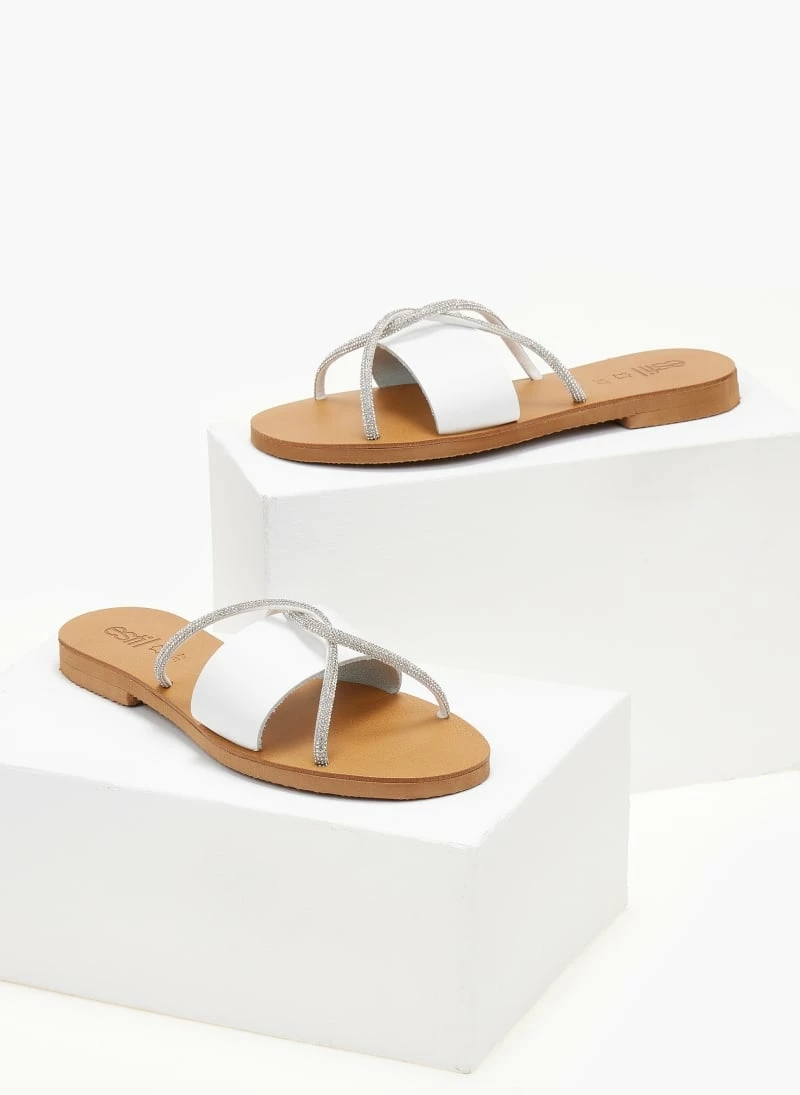 Σανδάλια δερμάτινα ESTIL με χιαστί Strass λουράκια - Λευκό 5 Σανδάλια δερμάτινα ESTIL με χιαστί Strass λουράκια - Λευκό - Image 3