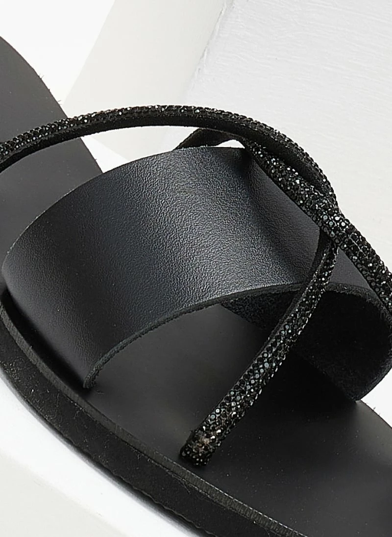 Σανδάλια δερμάτινα ESTIL με χιαστί Strass λουράκια - Μαύρο 4 Σανδάλια δερμάτινα ESTIL με χιαστί Strass λουράκια - Μαύρο - Image 2