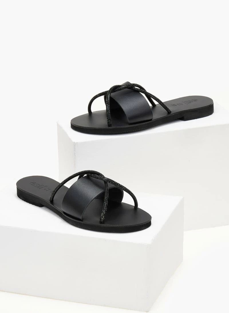 Σανδάλια δερμάτινα ESTIL με χιαστί Strass λουράκια - Μαύρο 5 Σανδάλια δερμάτινα ESTIL με χιαστί Strass λουράκια - Μαύρο - Image 3