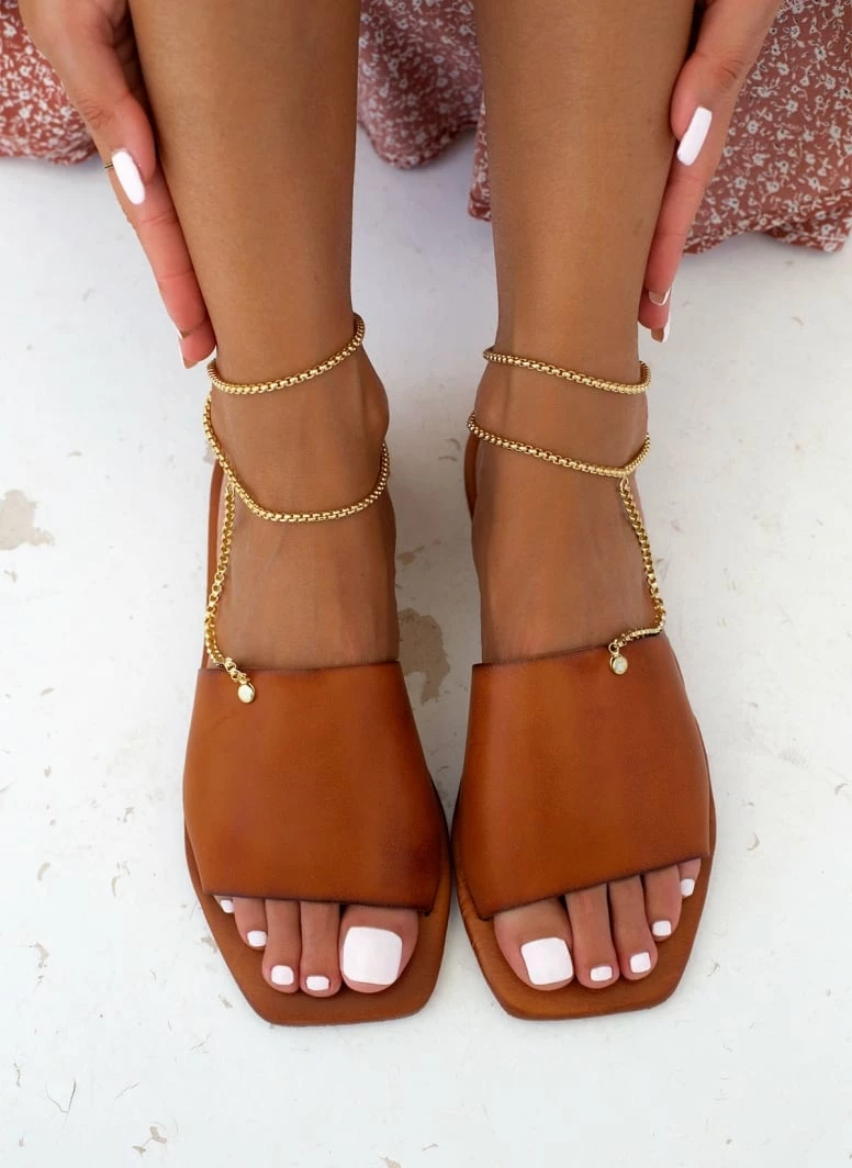 Σανδάλια δερμάτινα IRIS με Anklet αλυσίδα - Ταμπά 9 Σανδάλια δερμάτινα IRIS με Anklet αλυσίδα - Ταμπά - Image 7