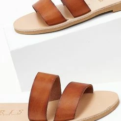 Σανδάλια δερμάτινα IRIS με δύο φάσες - Ταμπά -Σανδάλια κατάστημα sandalia dermatina iris me duo fases 103996 6ham