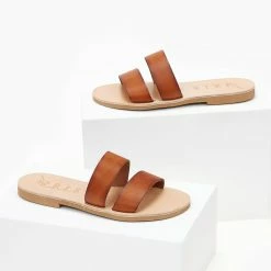 Σανδάλια δερμάτινα IRIS με δύο φάσες - Ταμπά -Σανδάλια κατάστημα sandalia dermatina iris me duo fases 103996 gibx