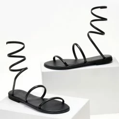 Σανδάλια δερμάτινα IRIS με ιδιαίτερο δέσιμο - Μαύρο -Σανδάλια κατάστημα sandalia dermatina iris me idiaitero desimo 104317 lum2