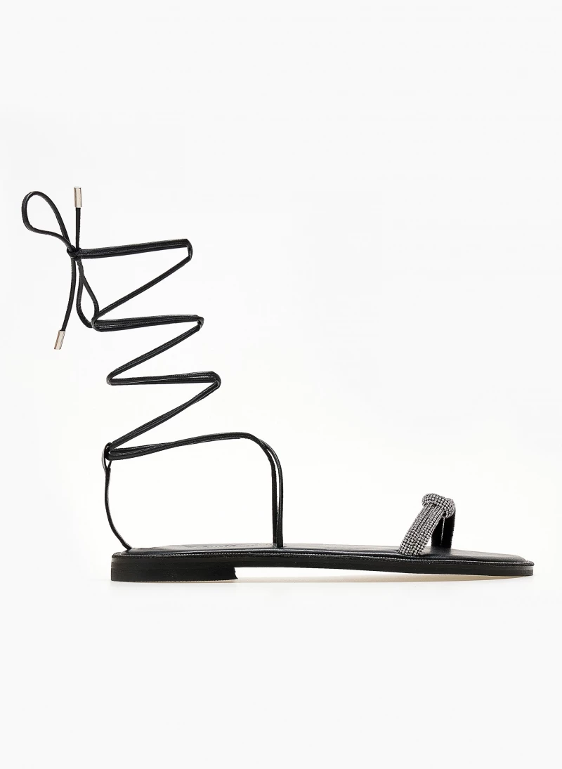 Σανδάλια δερμάτινα IRIS με Lace Up δέσιμο - Μαύρο/Ασημί 8 Σανδάλια δερμάτινα IRIS με Lace Up δέσιμο - Μαύρο/Ασημί - Image 6