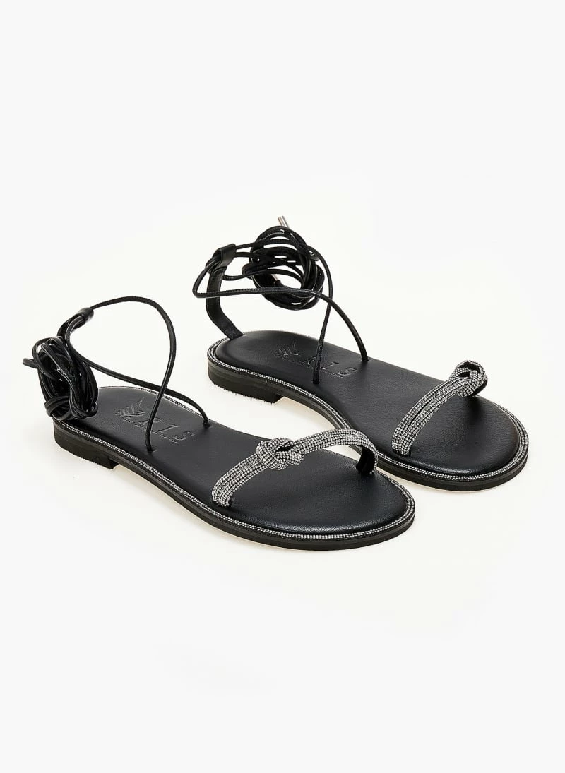 Σανδάλια δερμάτινα IRIS με Lace Up δέσιμο - Μαύρο/Ασημί 5 Σανδάλια δερμάτινα IRIS με Lace Up δέσιμο - Μαύρο/Ασημί - Image 3