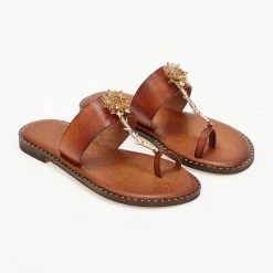 Σανδάλια δερμάτινα IRIS με λουλούδι - Ταμπά -Σανδάλια κατάστημα sandalia dermatina iris me louloudi 103846 hjxg
