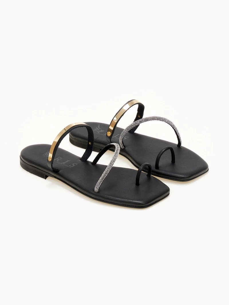 Σανδάλια δερμάτινα IRIS με μεταλλική λεπτομέρεια - Μαύρο 5 Σανδάλια δερμάτινα IRIS με μεταλλική λεπτομέρεια - Μαύρο - Image 3