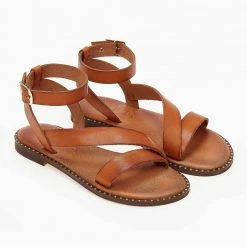 Σανδάλια δερμάτινα IRIS με μπαρέτα - Ταμπά -Σανδάλια κατάστημα sandalia dermatina iris me mpareta 102699 z5uf