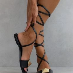 Σανδάλια δερμάτινα IRIS με Oversize τρουκ - Μαύρο -Σανδάλια κατάστημα sandalia dermatina iris me oversize trouk 105041 1j9t