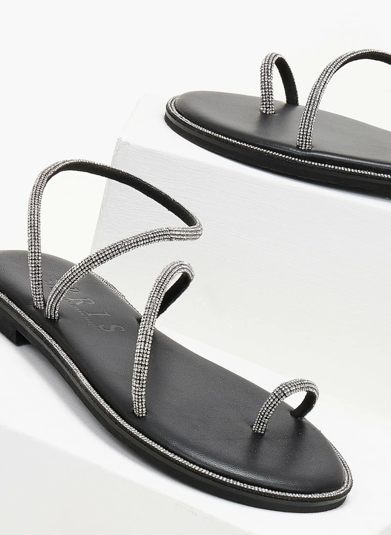 Σανδάλια δερμάτινα IRIS με περαστό Strass λουράκι - Μαύρο 5 Σανδάλια δερμάτινα IRIS με περαστό Strass λουράκι - Μαύρο - Image 3