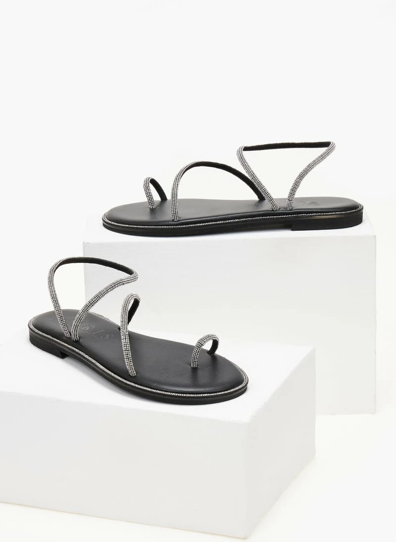 Σανδάλια δερμάτινα IRIS με περαστό Strass λουράκι - Μαύρο 6 Σανδάλια δερμάτινα IRIS με περαστό Strass λουράκι - Μαύρο - Image 4