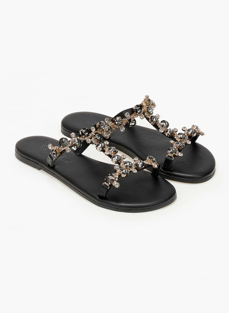 Σανδάλια δερμάτινα IRIS με πέτρες - Μαύρο 4 Σανδάλια δερμάτινα IRIS με πέτρες - Μαύρο - Image 2