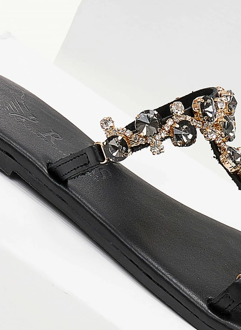 Σανδάλια δερμάτινα IRIS με πέτρες - Μαύρο 7 Σανδάλια δερμάτινα IRIS με πέτρες - Μαύρο - Image 5