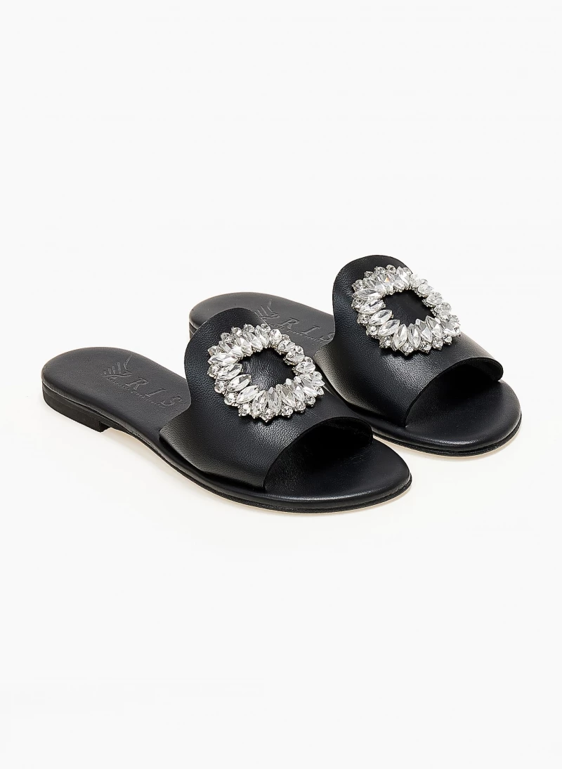 Σανδάλια δερμάτινα IRIS με πέτρες - Μαύρο 6 Σανδάλια δερμάτινα IRIS με πέτρες - Μαύρο - Image 4