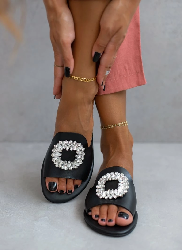 Σανδάλια δερμάτινα IRIS με πέτρες - Μαύρο 4 Σανδάλια δερμάτινα IRIS με πέτρες - Μαύρο - Image 2