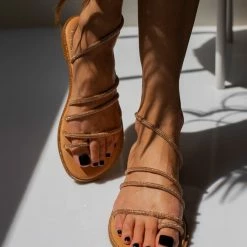 Σανδάλια δερμάτινα IRIS με Strass λουράκια - Χαλκός