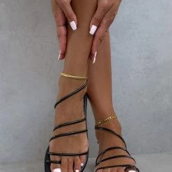 IRIS Σανδάλια δερμάτινα με λεπτά λουράκια - Μαύρο -Σανδάλια κατάστημα sandalia dermatina me lepta lourakia 90598 yr0w