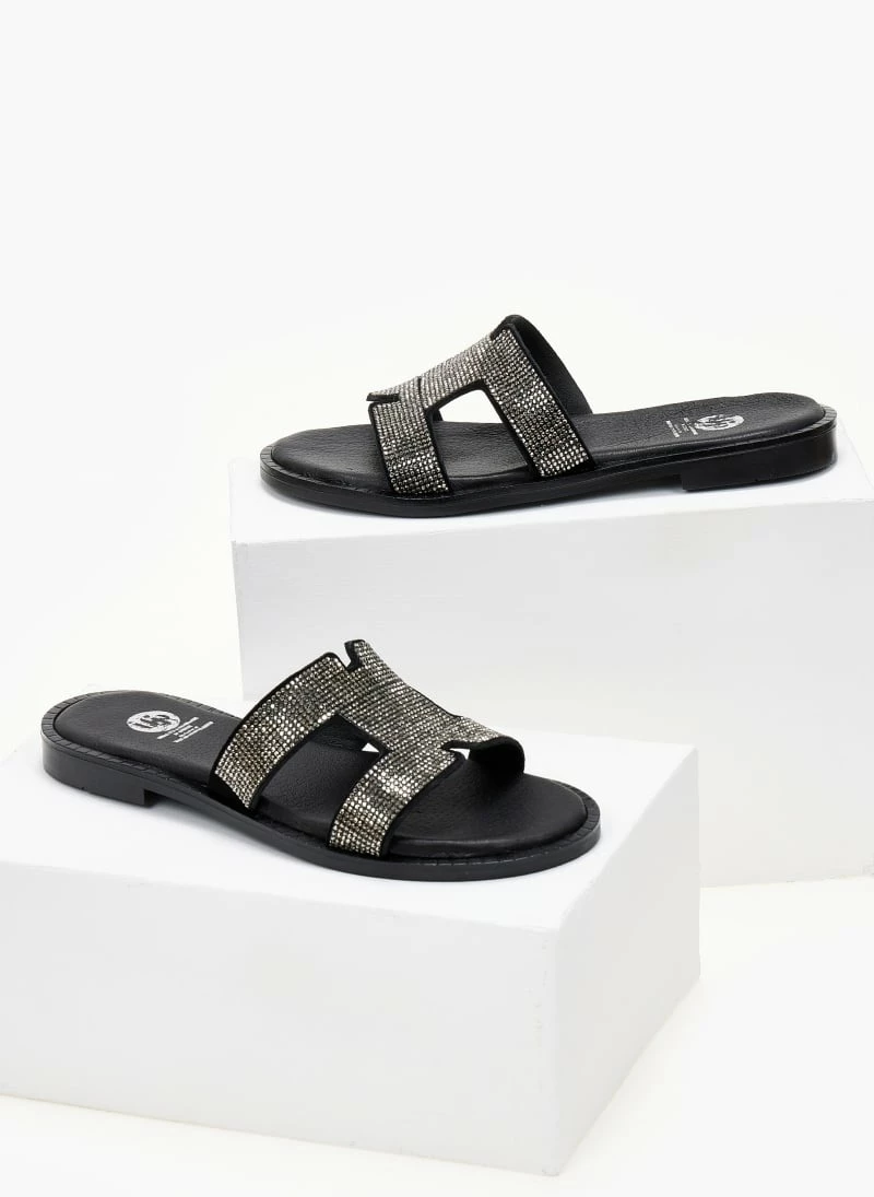 Σανδάλια δερμάτινα TFP με μικρά Strass - Μαύρο 4 Σανδάλια δερμάτινα TFP με μικρά Strass - Μαύρο - Image 2