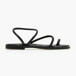 Σανδάλια δερμάτινα TFP με περαστό λουράκι - Μαύρο