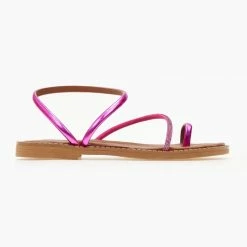 Σανδάλια δερμάτινα TFP με περαστό λουράκι - Φούξια