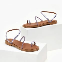 Σανδάλια δερμάτινα TFP με περαστό λουράκι - Λιλά