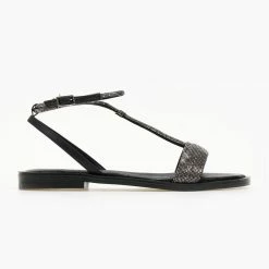 Σανδάλια δερμάτινα TFP με Strass - Μαύρο