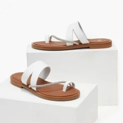 Σανδάλια δερμάτινα TFP με Strass λουράκι - Λευκό -Σανδάλια κατάστημα sandalia dermatina tfp me strass louraki 105707 pklg