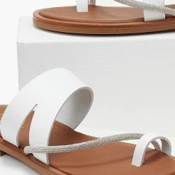 Σανδάλια δερμάτινα TFP με Strass λουράκι - Λευκό -Σανδάλια κατάστημα sandalia dermatina tfp me strass louraki 105707 t71r