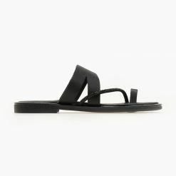 Σανδάλια δερμάτινα TFP με Strass λουράκι - Μαύρο -Σανδάλια κατάστημα sandalia dermatina tfp me strass louraki 105708 d31y