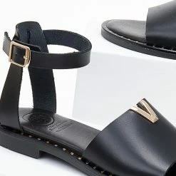 Σανδάλια δερμάτινα TFP με χρυσή λεπτομέρεια - Μαύρο -Σανδάλια κατάστημα sandalia dermatina tfp me xrusi leptomereia 101248 srp7