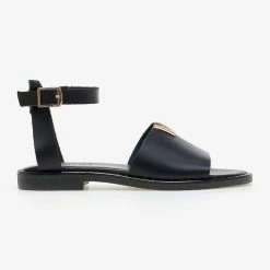 Σανδάλια δερμάτινα TFP με χρυσή λεπτομέρεια - Μαύρο -Σανδάλια κατάστημα sandalia dermatina tfp me xrusi leptomereia 101248 u1s4