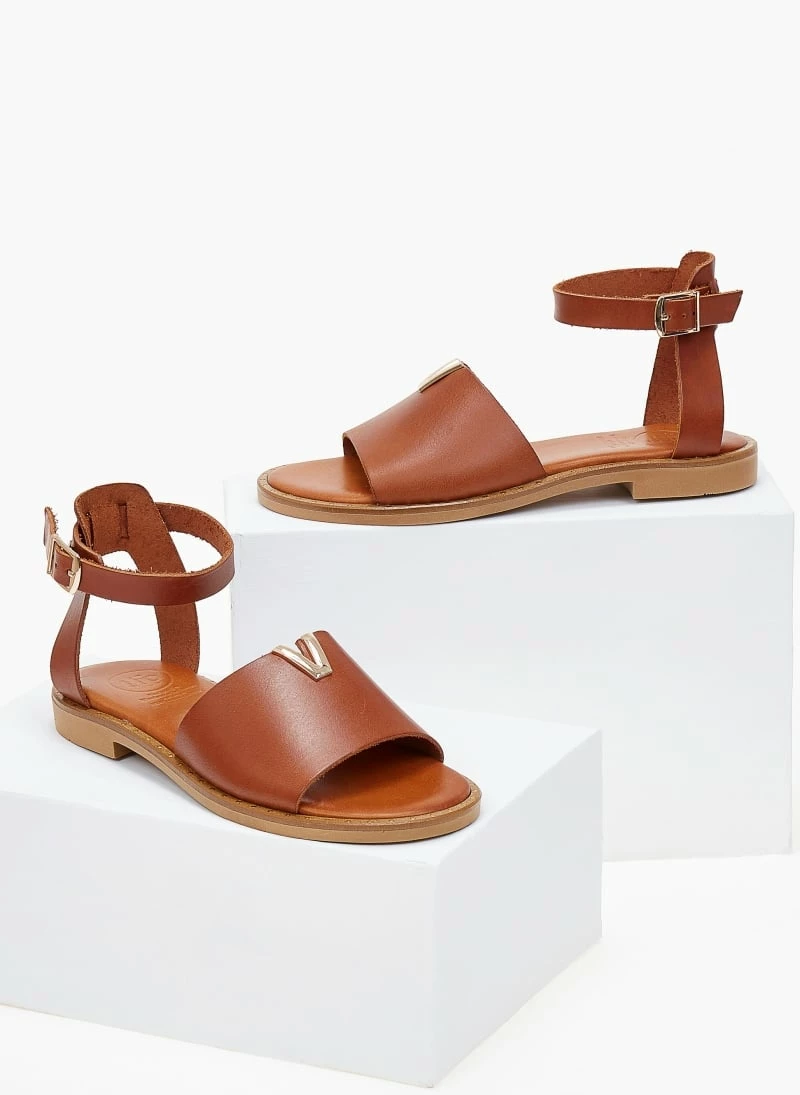 Σανδάλια δερμάτινα TFP με χρυσή λεπτομέρεια - Ταμπά 5 Σανδάλια δερμάτινα TFP με χρυσή λεπτομέρεια - Ταμπά - Image 3