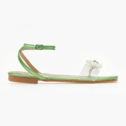 The Fashion Project Σανδάλια διαφάνεια με φιόγκο και πέρλες - Πράσινο